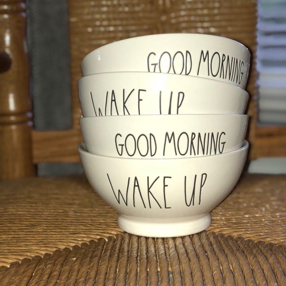 Rae Dunn four bowls wake up and good morning 🌞